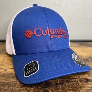 Columbia Sportswear PFG/Flag Logo Mesh Ball Cap Hat Blue, Flexfit Sz S/M